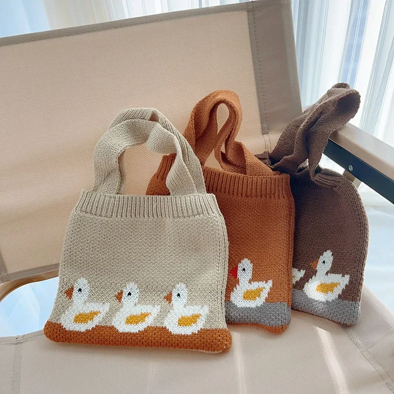 Borse per bambini per ragazze cartone animato anatra piccola borsa lavorata a maglia autunno inverno borse per bambini borsa portatile portamonete snack custodia