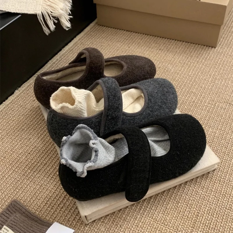 Herbst-Winter-Damen-Mary-Jane-Flats mit Fleece-Futter, flauschige Wollschuhe mit Klettverschluss, rutschfeste, weiche Sohle, warme, bequeme Alltagsschuhe. – Detail 2
