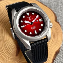 Tandorio 40mm NH35 Automatic Diving Men Watch 20ATM Waterproof Sunburst Red Dial Sapphire Sandblasted Case 3.8 Crown Montres