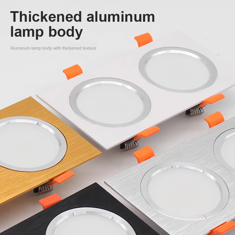 Square double headed 10W12W24W Black White LED Double Head Downlight Modern Recessed Spotlight Rectangle Double Row Grille Light