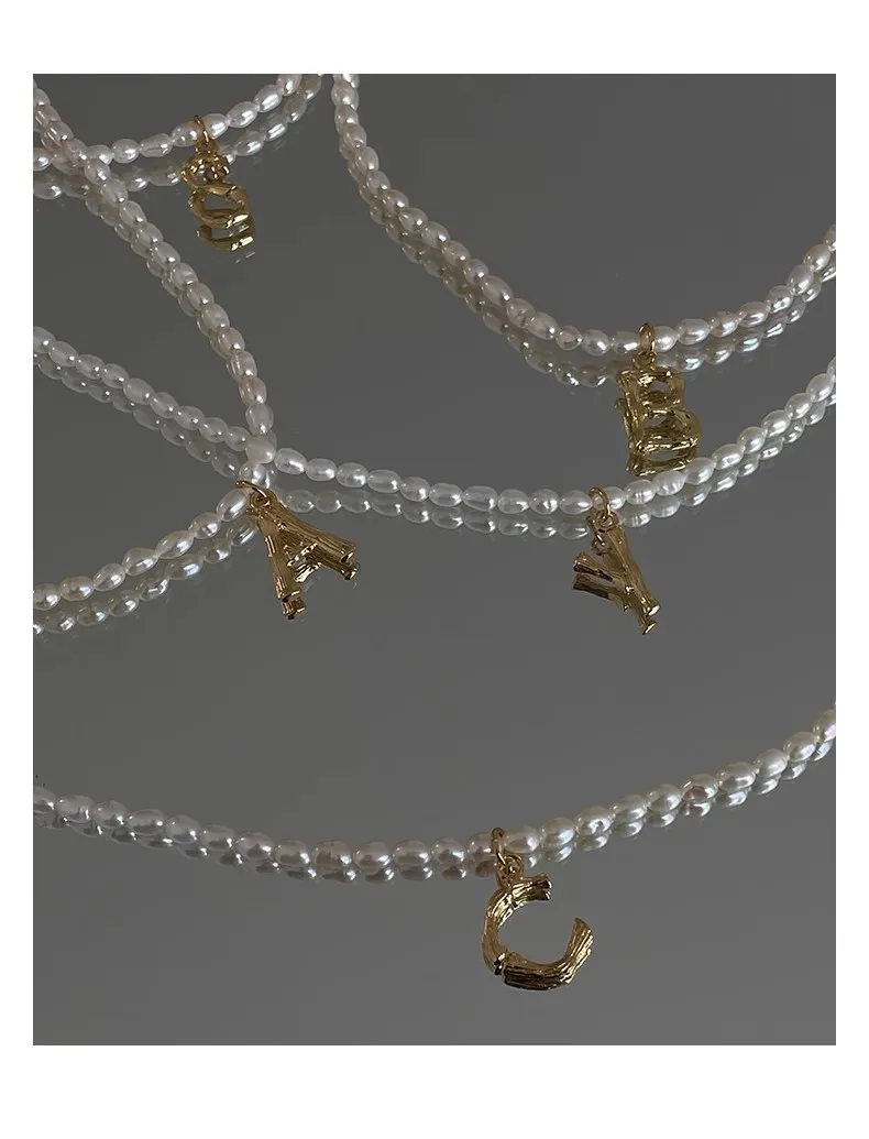 Brass With 18K Real Gold 26 Letters Real Pearl Pendant Necklace Women Jewelry Party Designer T Show Runway INS Japan Korean
