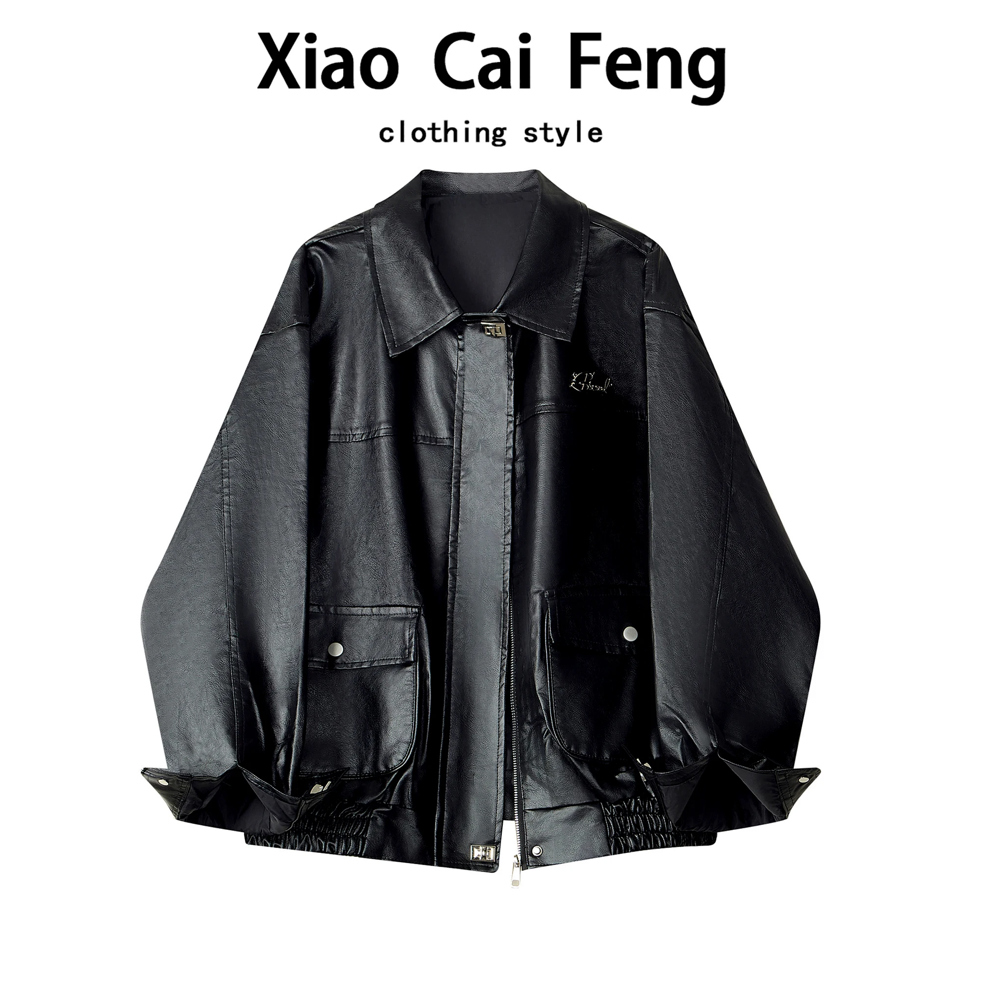 Moda couro do plutônio motociclista jaet feminino primavera outono solto outerwear casual sle fecho de zíper flip colarinho faionable topo