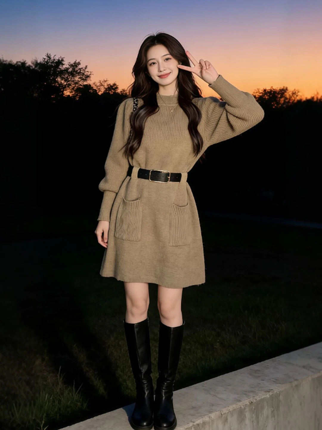 

Ретро-платье вязаное, приталенное, с завышенной талией, модное, зимнее, с длинным рукавом, для повседневной носки, для улицы, для церкви, для свиданий