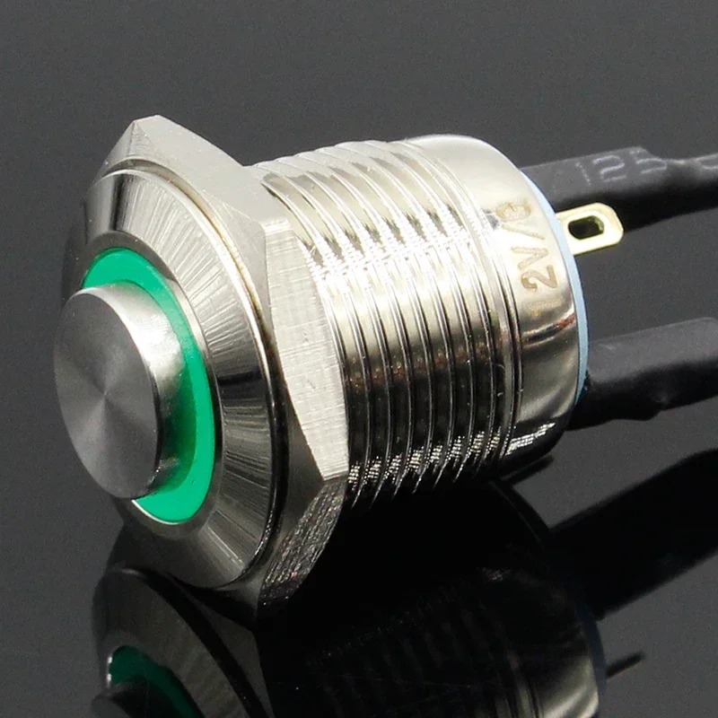 1PC 16MM Stainless Steel Metal Button Switch illuminated Ring LED 3V 5V 12V 24V 220V Momentary Push Not Fixed High Head MAX 10A