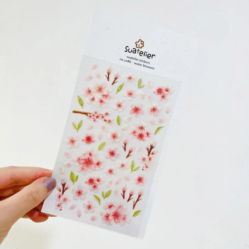 Korea Origin Suatelier Sakura Aufkleber Papier PVC Scrapbooking Material Niedliche rosa Blume Junk Journal Deco Bastelzubehör – Detail 5