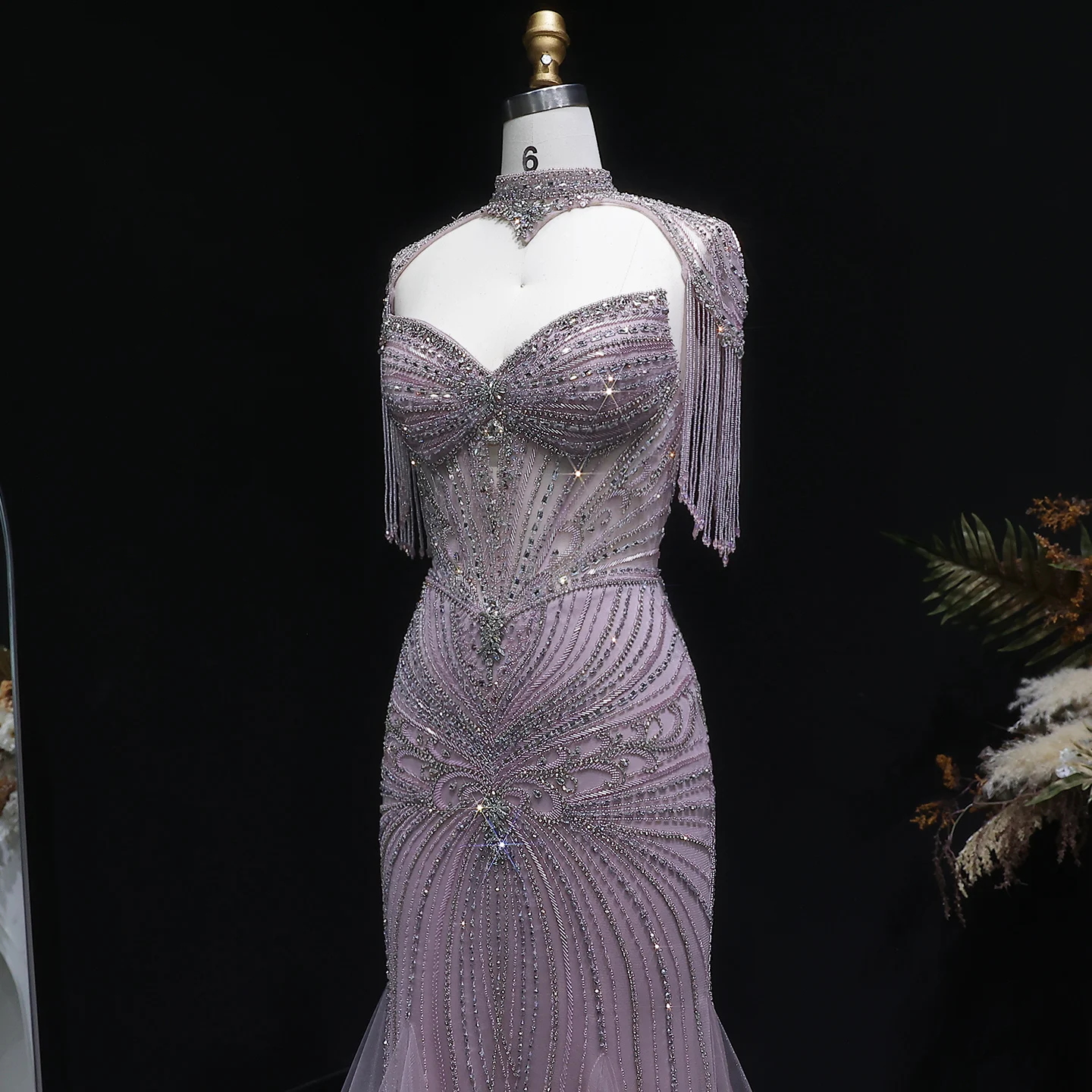 Sharon Said Elegantes Champagner-Meerjungfrauenkleid mit Cape-Ärmeln, Kristallperlen, Blaues Hochzeitskleid, SS021, Maßanfertigung – Detail 34