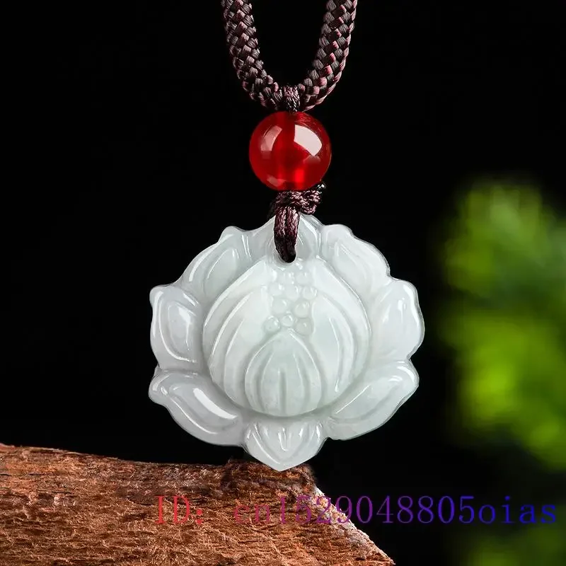 Burmese Jadeite Lotus Pendant Man Charms Gemstone White Charm Natural Designer Emerald Jade Jewelry Necklace Pendants Carved