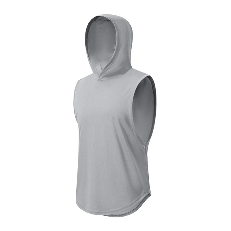 

Plain FitnessTank Top Mens Solid Muslce Hoodies poure Cotton Blank Bodybuilding Sleeveless Vest Workout Hooded running Singlets