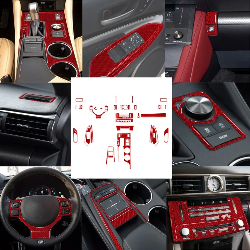 

For Lexus RC300 350 200T 2015-2020 Red Carbon Fiber Car Central Air Conditioning Vent Steering Wheel Sticker Interior Accessorie