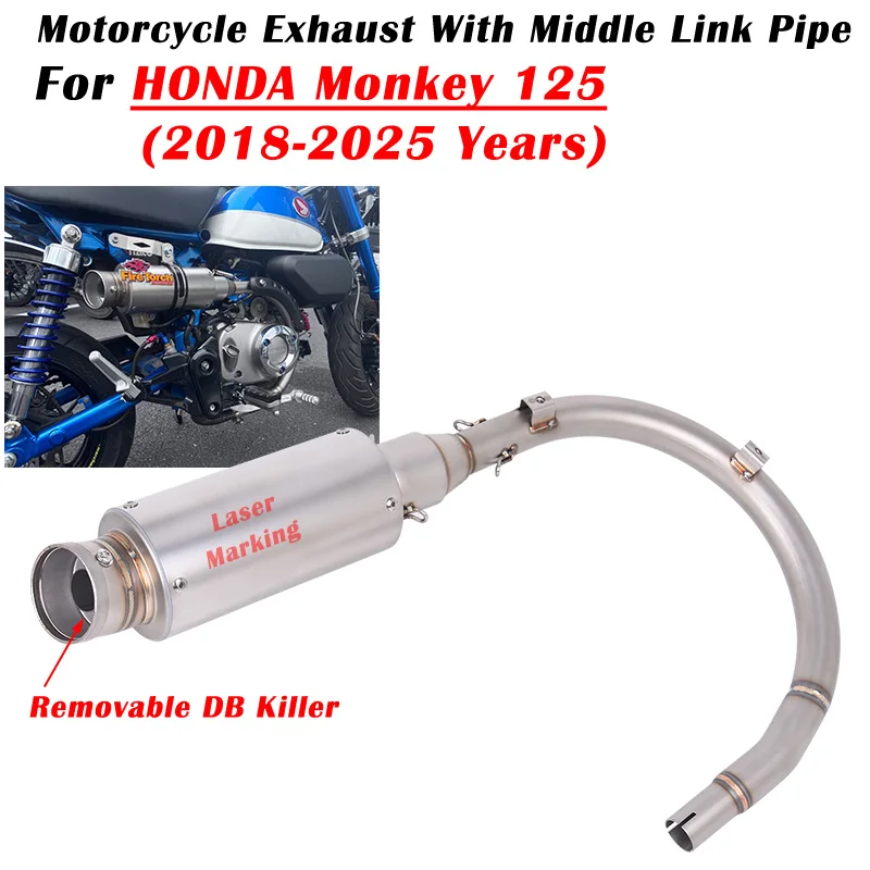 

For HONDA Monkey125 Monkey 125 2018 - 2023 2024 2025 Motorcycle Exhaust Escape System Modified Muffler With Middle Link Pipe