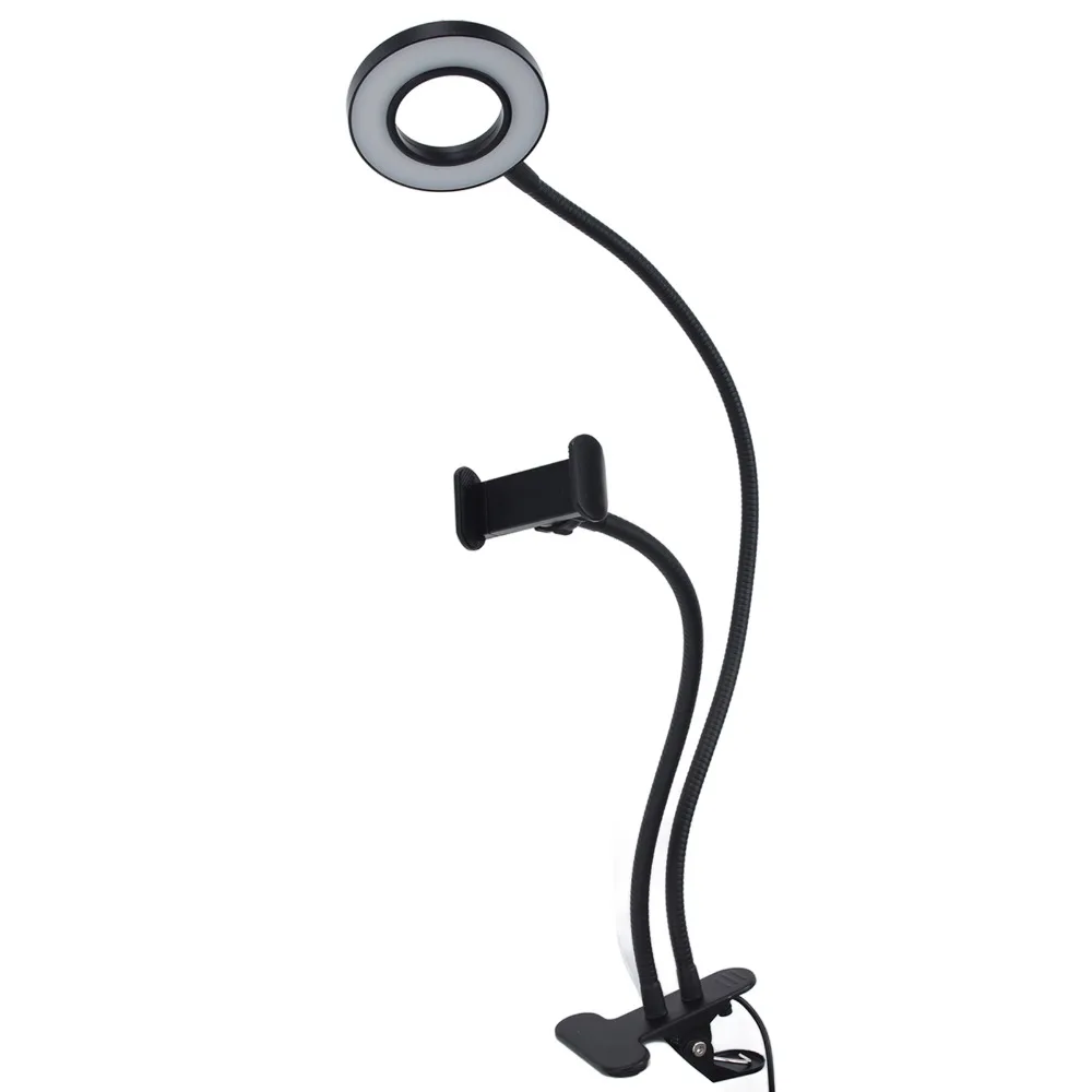 Luz de Anillo para Selfies Portátil de 6W, 3 Modos de Color, Ángulo Ajustable, Diseño con Clip para Escritorio, Luz de Anillo Regulable para Videoconferencias