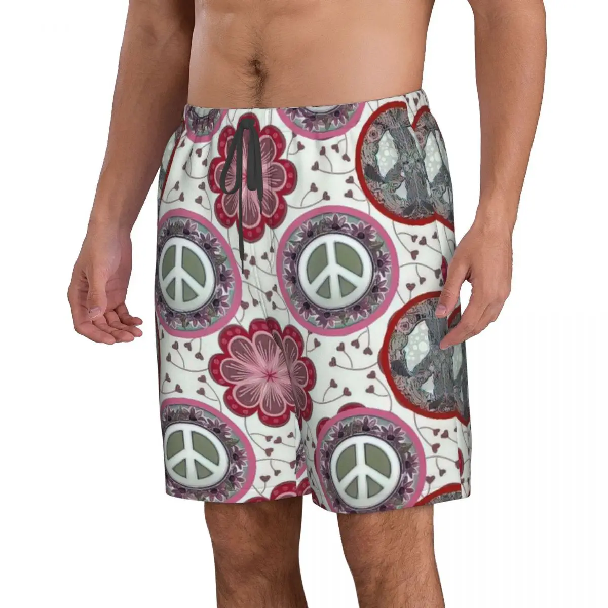 Hippie Style Peace Signs Men's Beach Shorts Fitness Quick-drying Swimsuit Funny Street Fun 3D Shorts