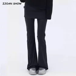 2024 American Retro False 2 pezzi Flare Pants donna vita bassa Stretch Slim Skinny pantaloni Legging Bottom Black