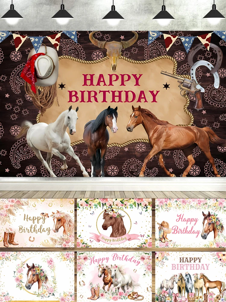 

Horse Birthday Party Backdrop Banner Western Rodeo Decoration Wild West Backdrop Rodeo Photo Photography Background