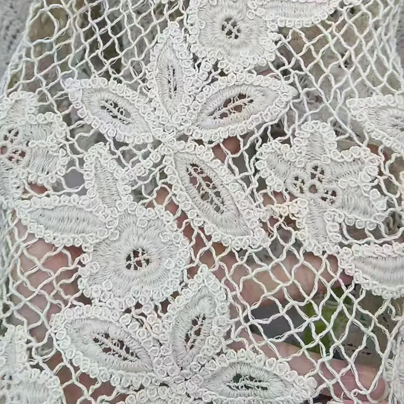 

High-end embroidered floral hollow mesh rope embroidery fabric, 3D floral embroidered fabric, lace full-width apparel fabric