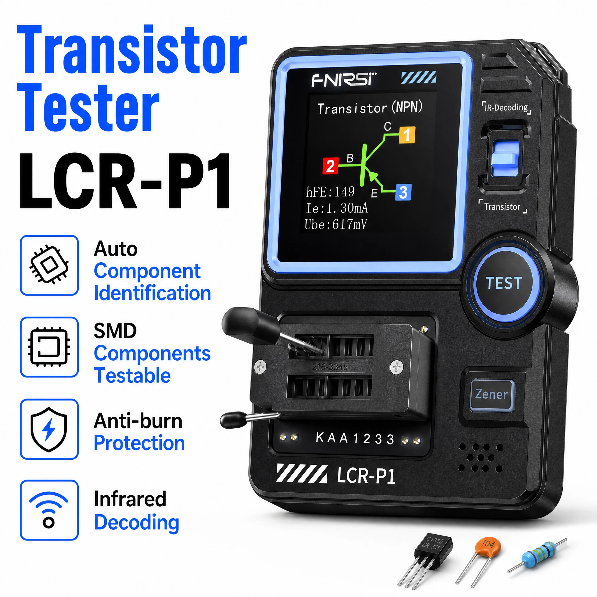 LCR‑P1 Multifunctional Transistor Tester LCR ESR Meter Diode Triode Capacitor Resistor Inductor Electronic Component Detector