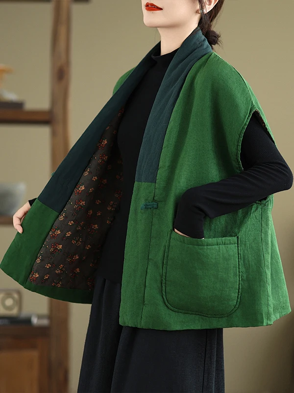 

Женский жилет из хлопка и льна Thiened с воротником в китайском стиле и пуговицами, зимний теплый топ, повседневная верхняя одежда