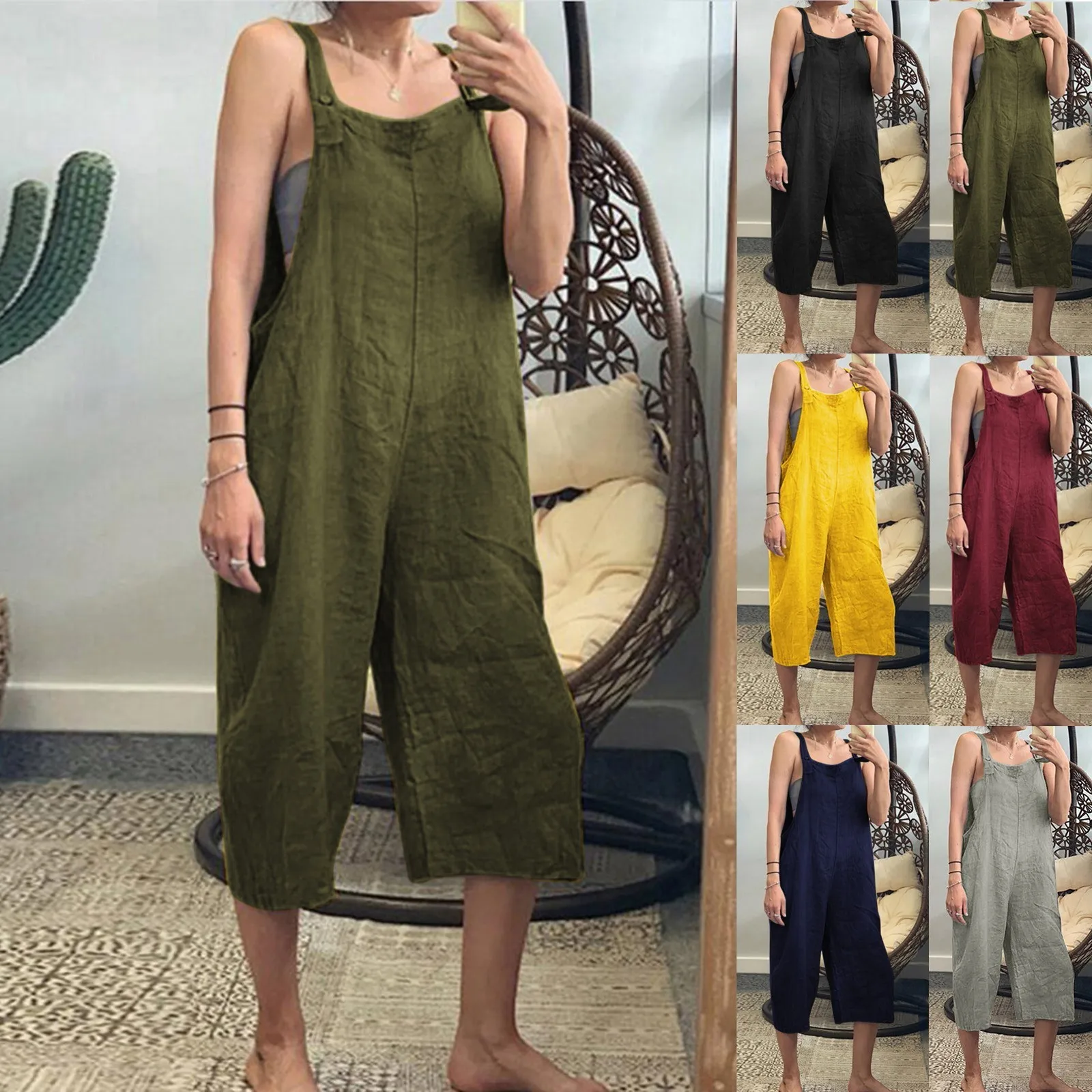 Frauen einfarbige Overalls Modetrend Cargo-Stil Capris Overalls locker lässig cool bequeme Lätzchen Overalls