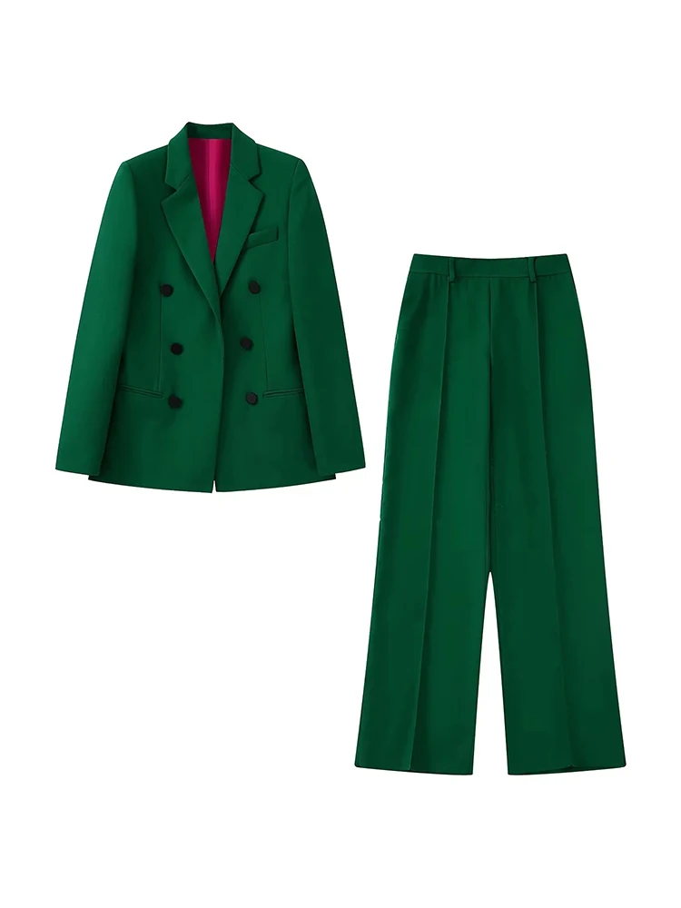 Zart Women\'s Trouser Suit Green Blazer Pant Suits Autumn Women\'s Formal Outfits Office Lady Pants Sets Double Breasted Blazers