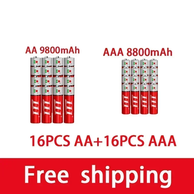 AAA + AA rechargeable AA 1.5V 9800mah - 1.5V AAA 8800mAh alkaline battery flashlight toy watch MP3 player, free delivery