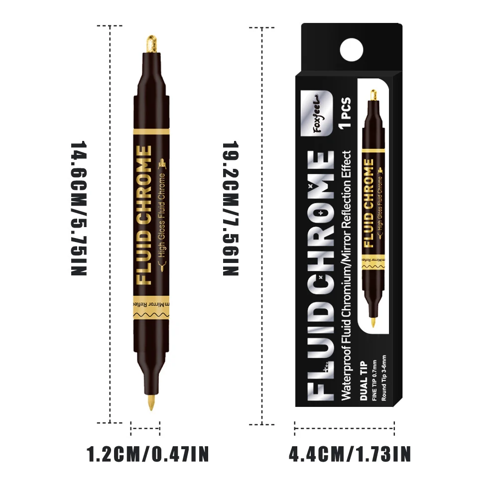 1pc Permanent Farbe Marker 0,7/6mm Dual Tip Messing Kupfer Silber Gold Farbe Spiegel Chrom Wasserdicht auto Styling Handwerk – Detail 3