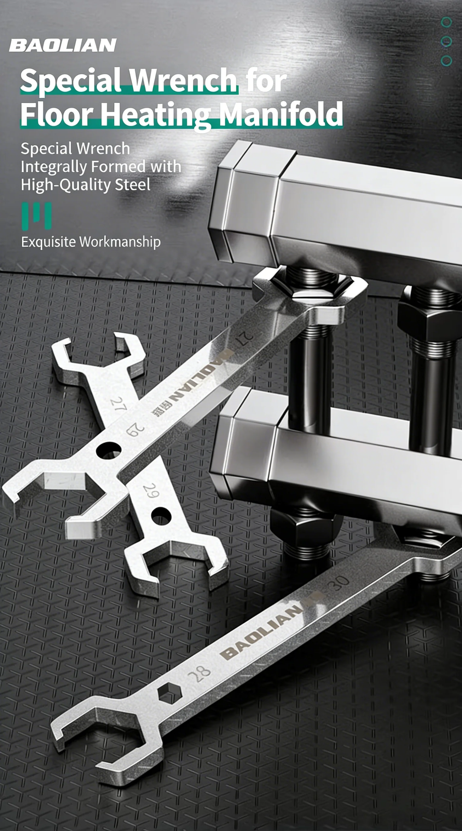 Praktischer Doppel-Maulschlüssel für Fußbodenheizung, Muttertreiber 27/29mm 28/30mm, Armatur- und Spülbecken-Montageschlüssel, Handwerkzeug – Detail 3