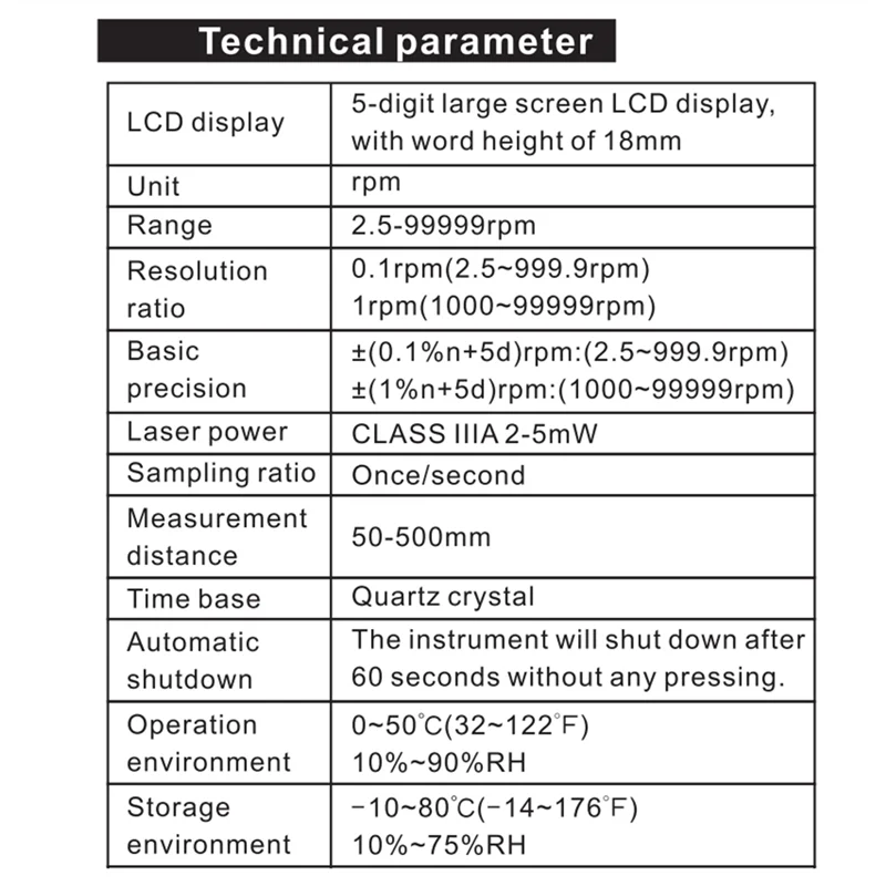 Nuovo display contagiri fotoelettrico senza contatto Tester digitale Campo di misurazione 2,5-99999 giri/min Display LCD