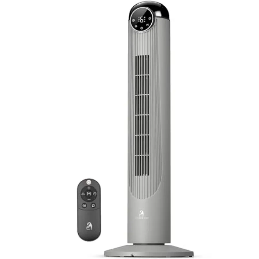 

T Tower Fan-, Bladeless Oscillatg Fan with Remote, 6 Speeds and 4 Modes, LED Display, 9H Timer, Quiet Floor Standg Fan for Bedr