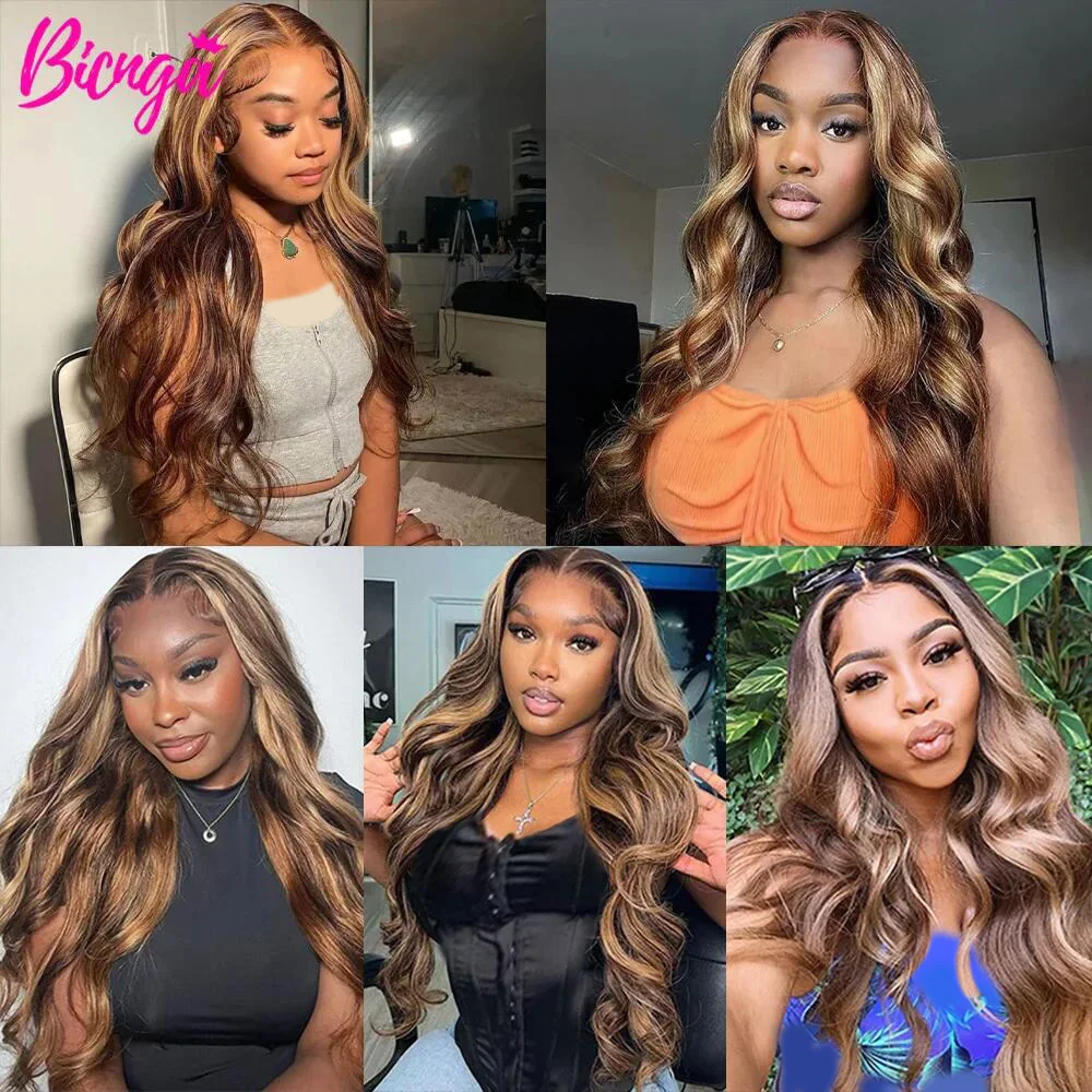 P4/27 Highlight Wig Human Hair 13x4 Body Wave Lace Front Wigs for Women Colored Human Hair Wigs Ombre Honey Blonde Human Hair Wig Brazilian Remy