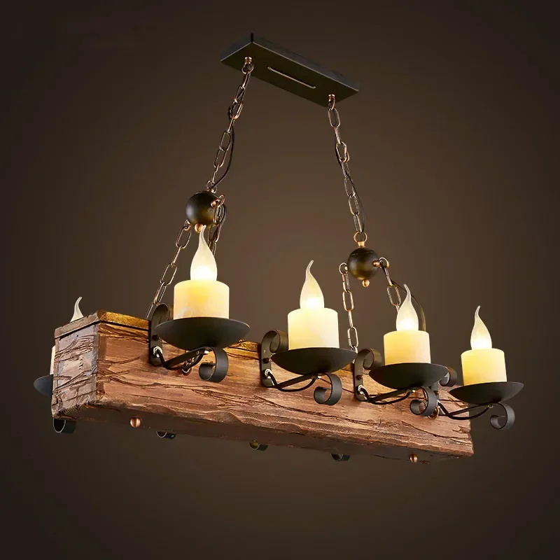 Solid Wooden Retro Chandelier For Dining Room Bar LOFT Wood Various shapes Suspension indoor Decor
