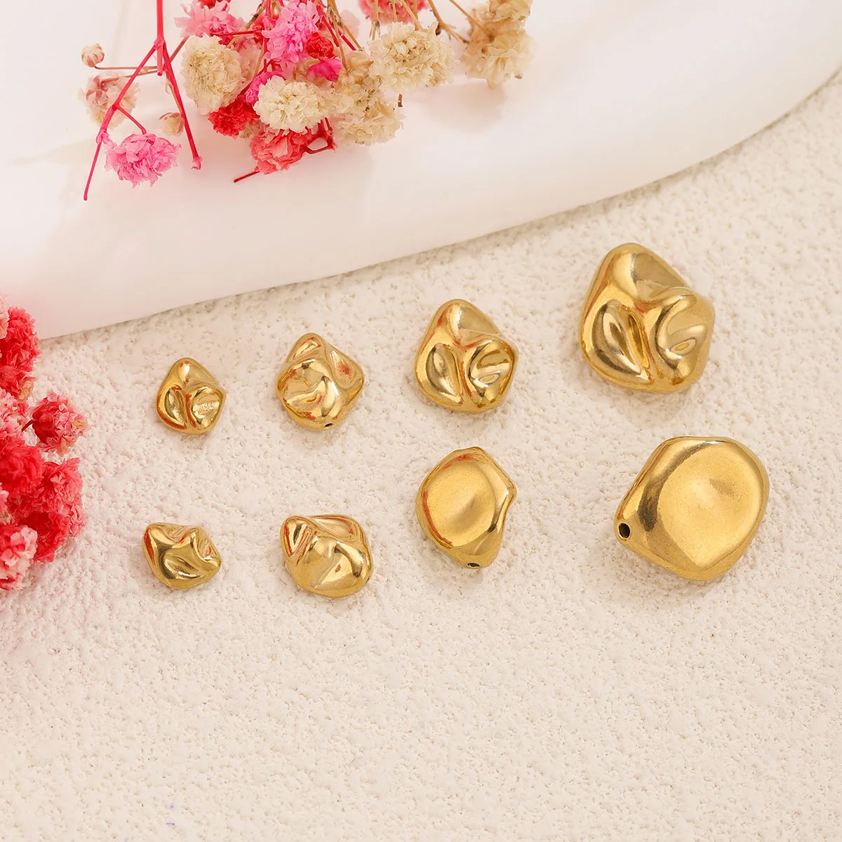3pcs Irregular Spacer Loose Beads Stainless Steel 18K Gold Minimalist For DIY Bracelet Necklace Jewelry Accessories Wholesale