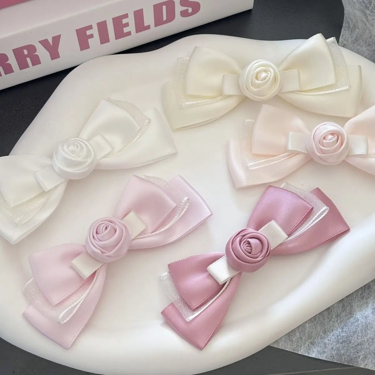 

【1pcs】Women hair clips Hair bows girl trendy hairpin hair accessories rose satin flower pink hair clips y2k accessories