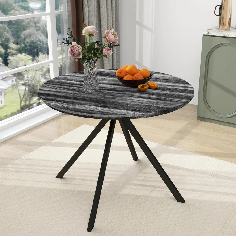 

35.5" Round Dining Table, Small Modern Kitchen Table with Metal Cross Legs, Space-Saving Wooden Table for Dining Room