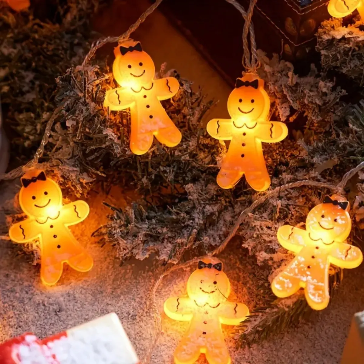 1pc 10/20 LED Ginger Bread Christmas LED String Lights Battery Powered Cute Men Women Ginger Bread Fairy Lamp For Bedroom Decor