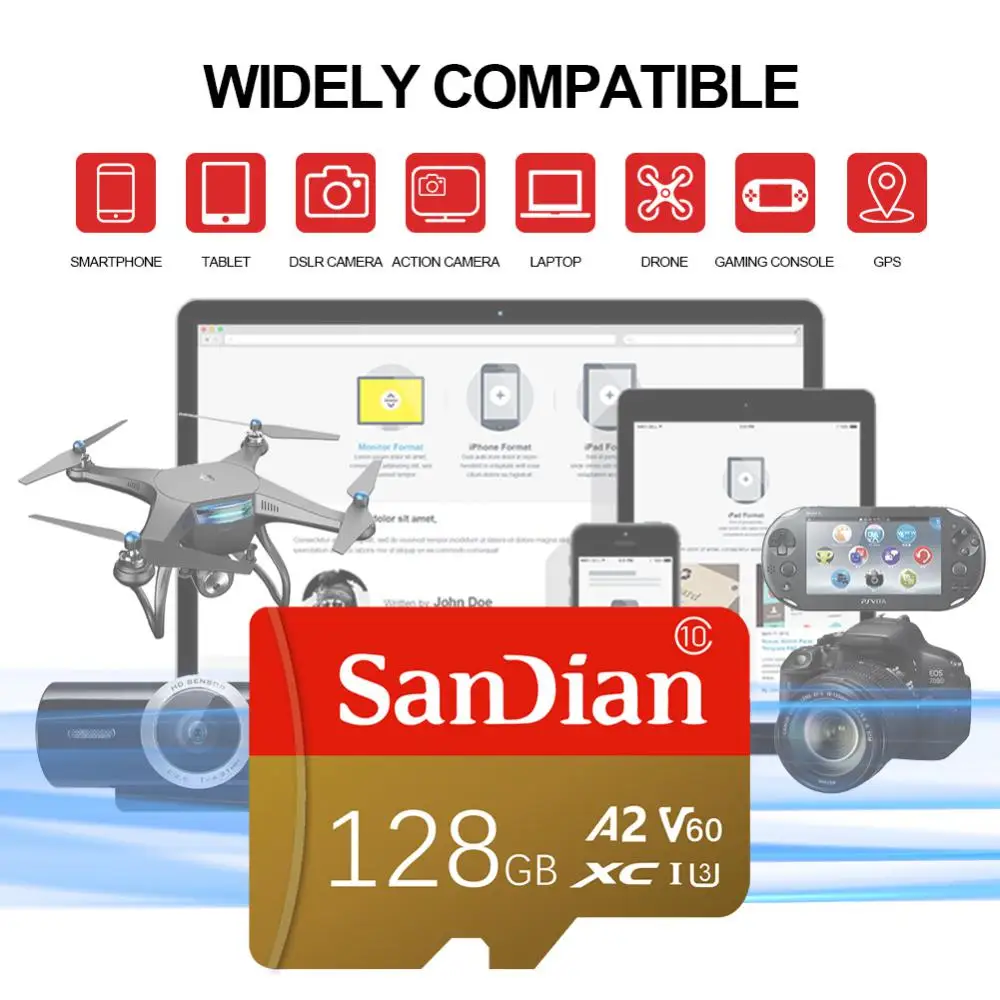 Sandian Micro TF SD Cards 512GB 128GB SD Memory Card Class 10 High Speed 2TB U3 4K HD TF Flash Card For Phone/Car Device Monitor