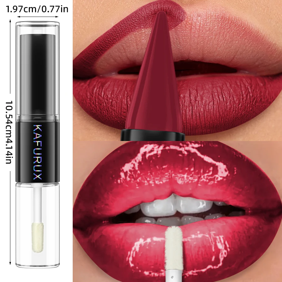 ลิปสติกแบบสองหัว 2 in 1 สีชัด ติดทนนาน กันน้ำ 24 ชม. เครื่องสำอางเกาหลี ของขวัญ ลิปทินท์ ปากอวบอิ่ม สีชมพู