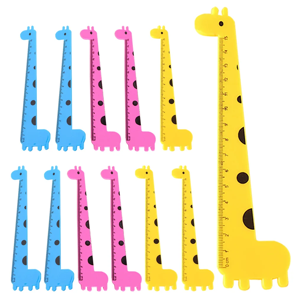 12 Pcs Ruler Household Giraffe Adorable Plastic Rulers Multi-function Student Convenient Supply