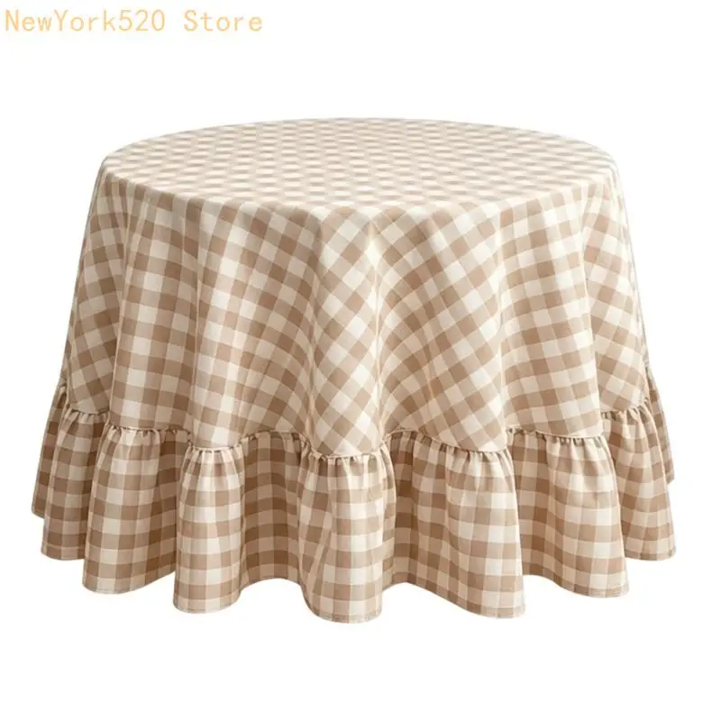 Checkered Ruffled Round Tablecloth for Dining Room, Cafes, and Home Decors N84C