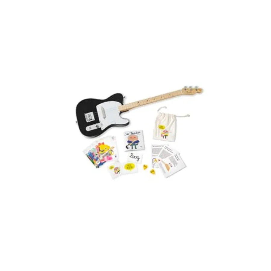 

' beginner electric guitar for learning, black maple body with 3-string design, includes chord flash cards, app, booklet, picks