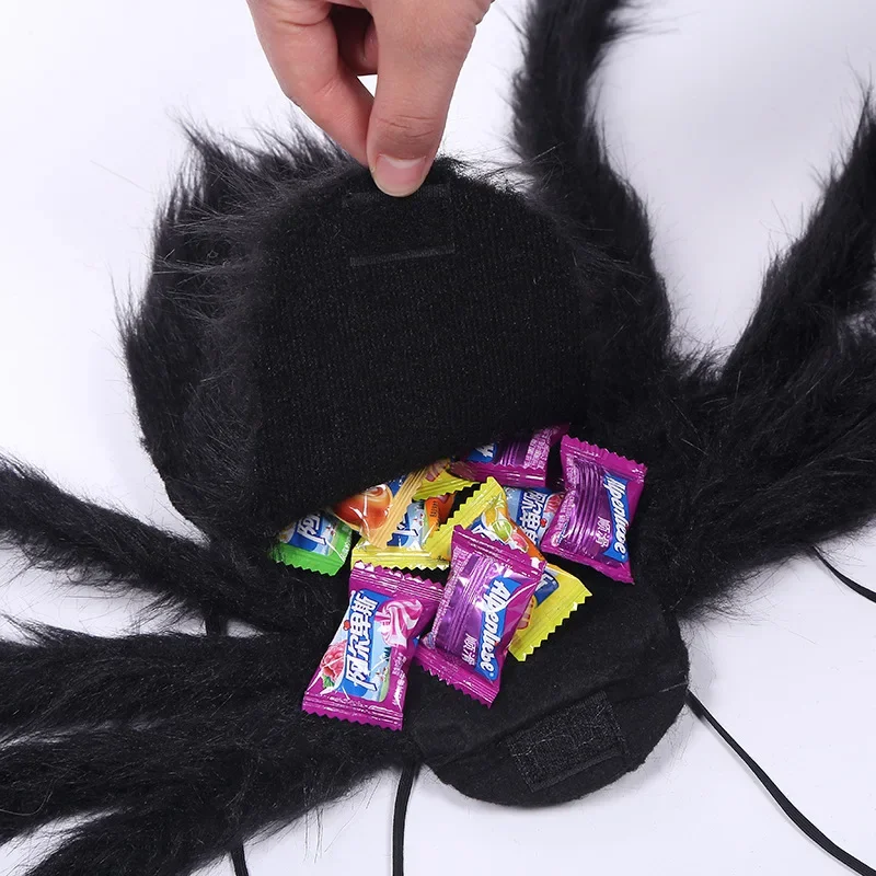 90/125CM Horror Plush Spider Bag Decoration Halloween Candy Backpack Big Spider Shape Trick or Treat Halloween Props Costume