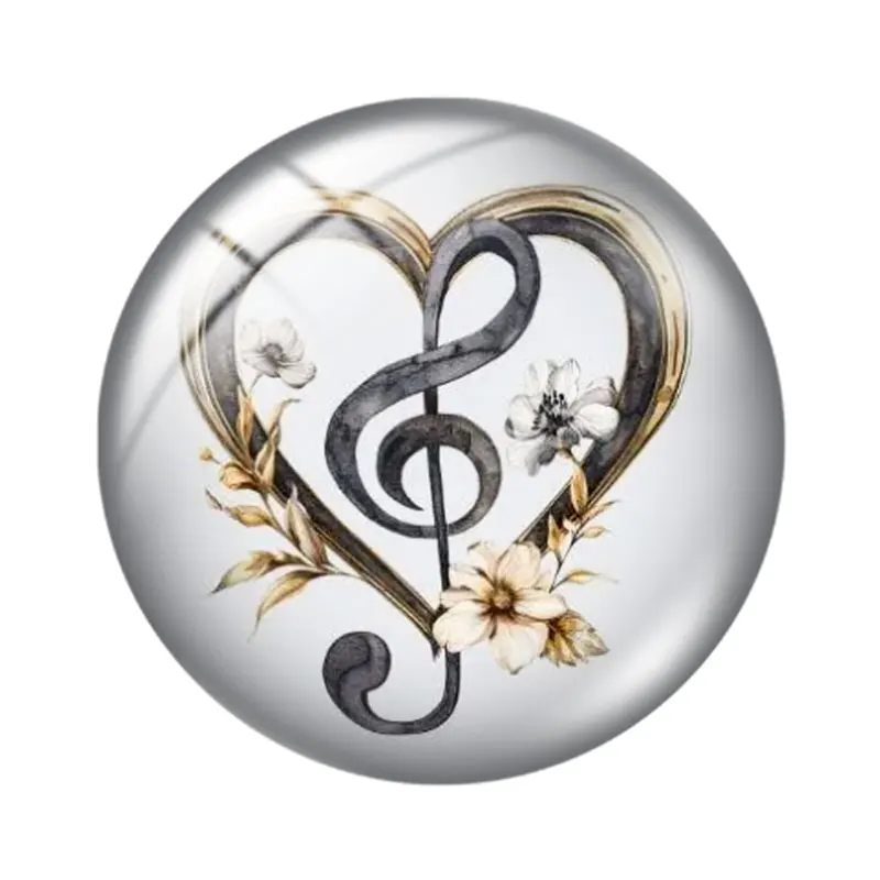Music Note  Heart 12/18/20/25mm glass cabochon necklace bracelet pendant rings for jewelry demo earrings back Making findings view 6
