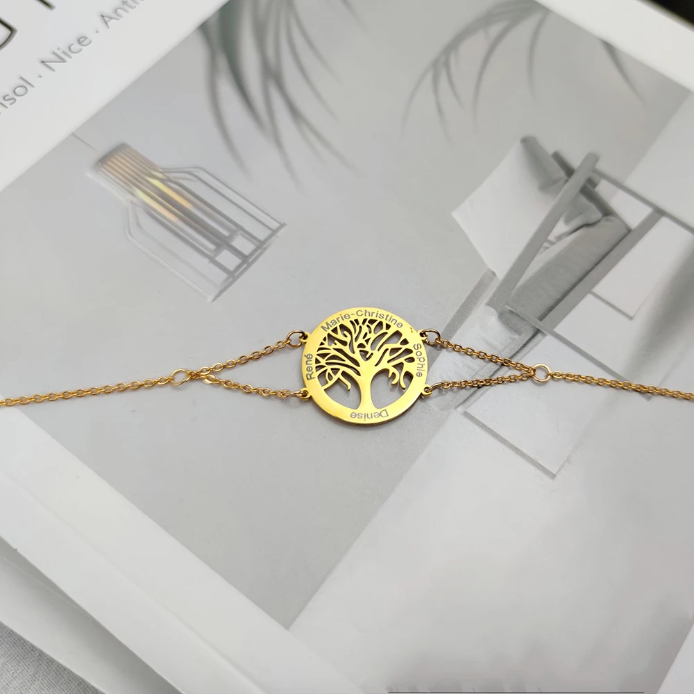 Bracelet for Women Stainless Steel Custom Name Tree of Life Pendant Gold Jewelry Best Friend Gift Pulsera Acero Inoxidable Mujer