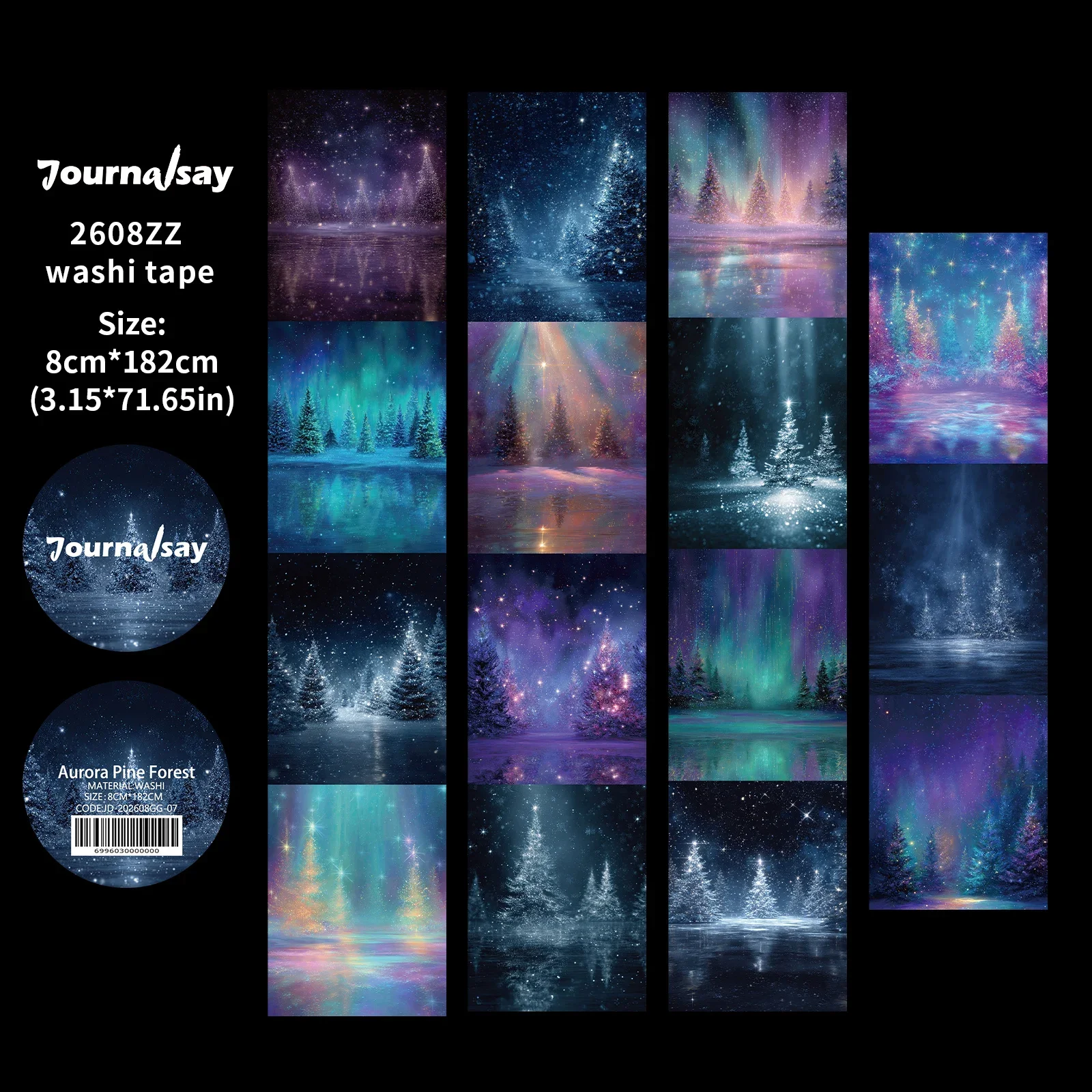 JIANWU 80mm*182cm Vintage Aurora dennenbos landschap materiaal collage scrapbooking washi tape creatief DIY dagboek schrijfwaren
