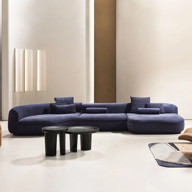 

Italian minimalist cloth sofa, three people arc living room, large house type, light luxury combined corner furniture