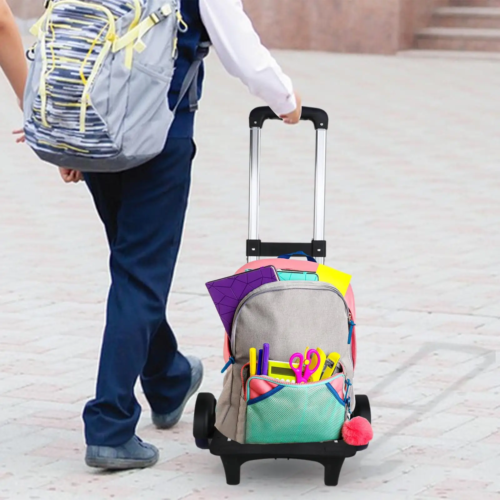 Backpack Trolley Luggage Cart Foldable Portable Compact Black Trolley Cart Wheeled Cart for Backpack Boxes Schoolbag Children