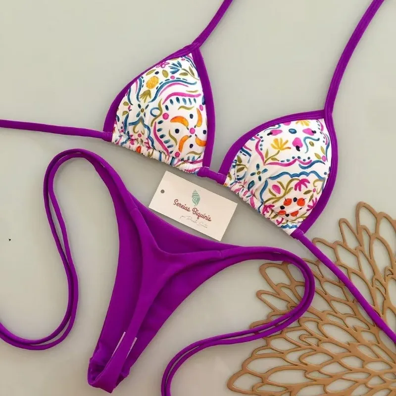 2026 New Bikini Set Women Split Print Swimwear Beach Holiday Swimsuit Two-piece Triangle Thong Bathing Suit Brazilian Biquinis