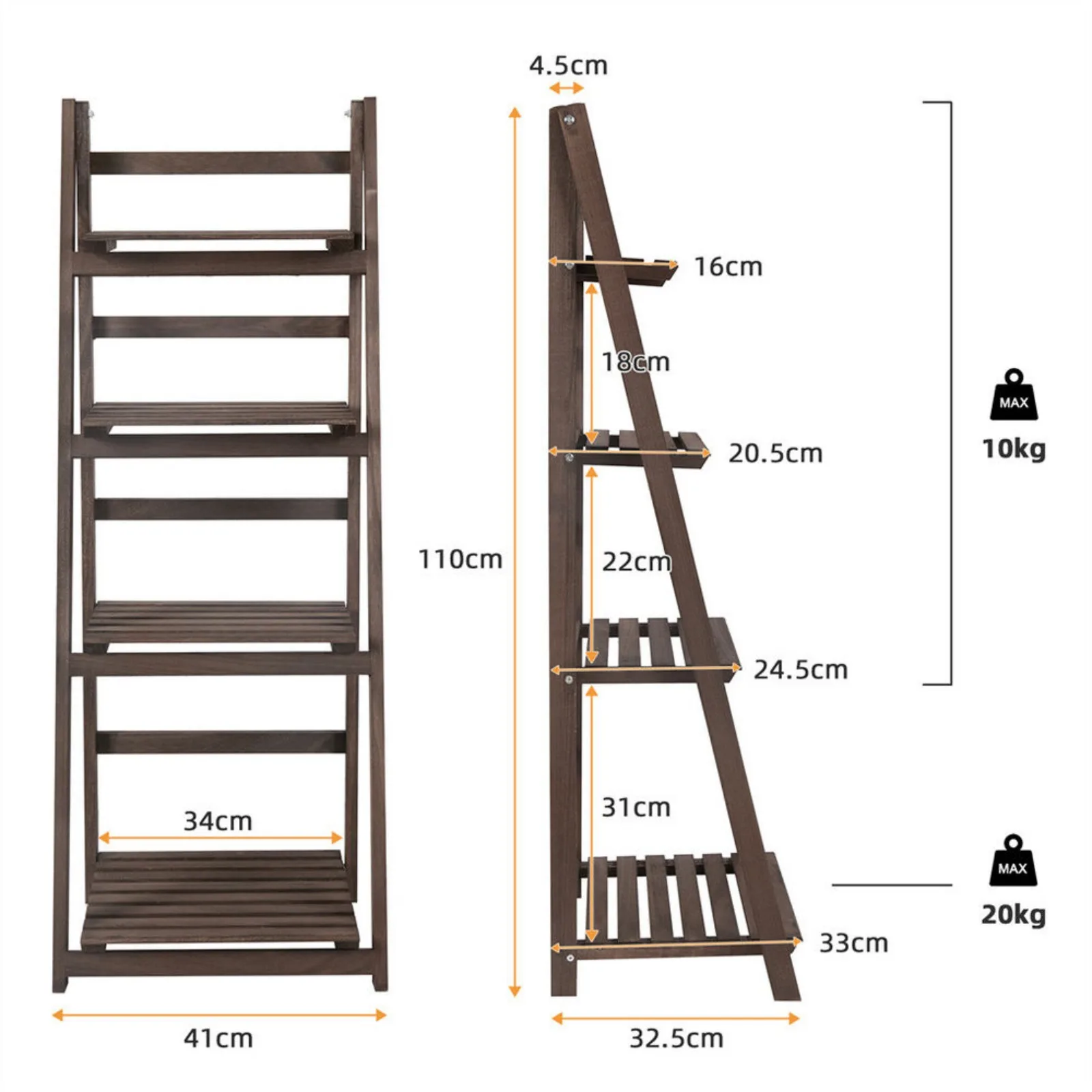 Ladder Shelf Bookshelf Storage Rack Plant Stand Kitchen Bedroom Home Decor Brown United States