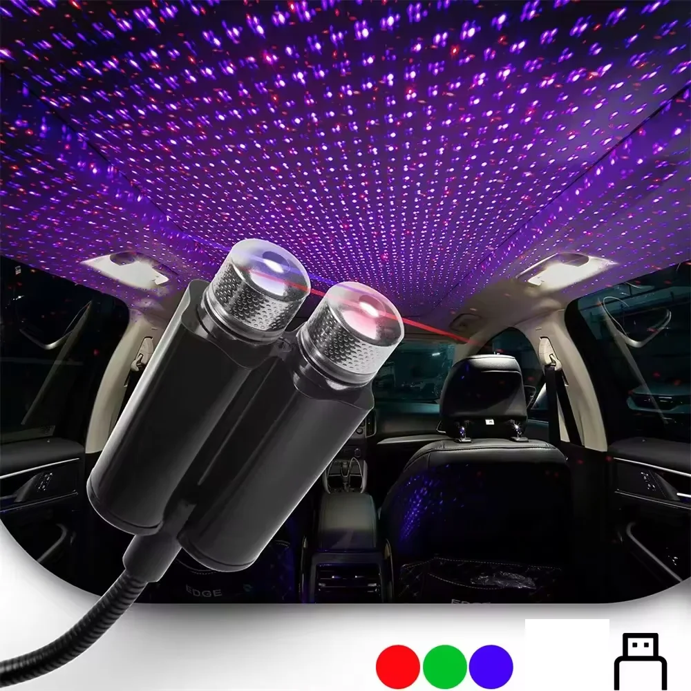 1/2/3 pièces LED voiture toit atmosphère étoile projecteur lumière romantique USB Laser scène lumière maison fête USB double tête LED lumière étoilée
