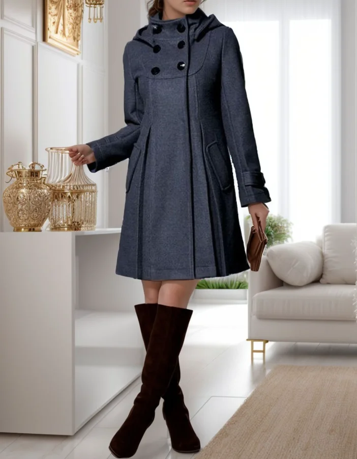 

For Women3 ColorsNew Autumn Fashion Casual Long Sleeve Turtleneck Double Breasted Solid Color Slim Fit Hooded Trench Coat