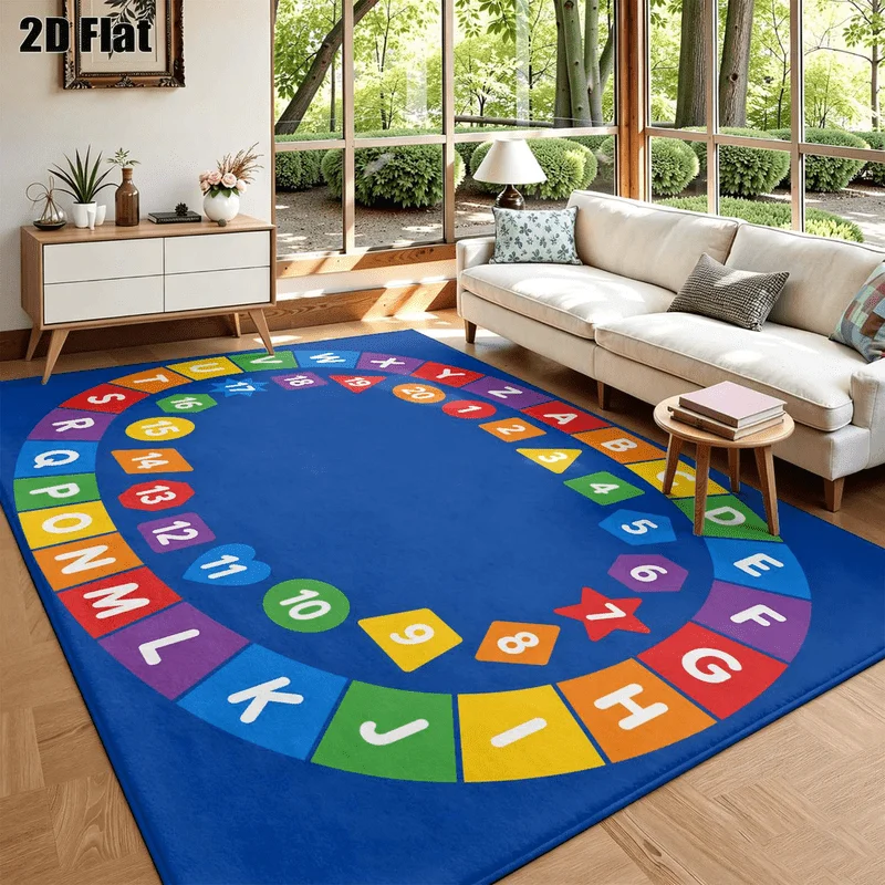 1Pc Alphabet Number Geometric Pattern Rug, Retro Art Decorative Carpet for Living Room, Bedroom, Dining Room, Bedside, Indoor and Outdoor Patio, Home Decoration